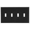 Hubbell Wiring Device-Kellems Wallplate, 4-Gang, 4) Toggle, Black P4BK